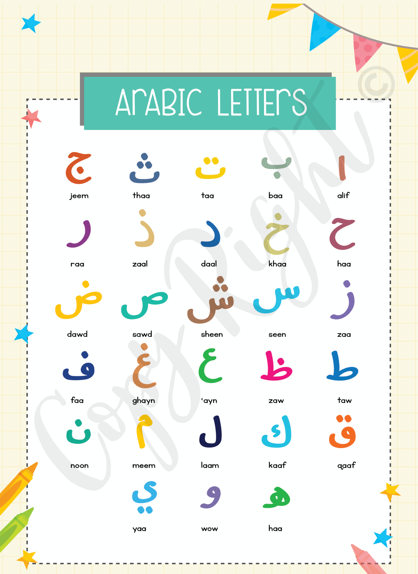 Arabic Letters - Poster Arabic Alphabets – Zill Noorain Publishers