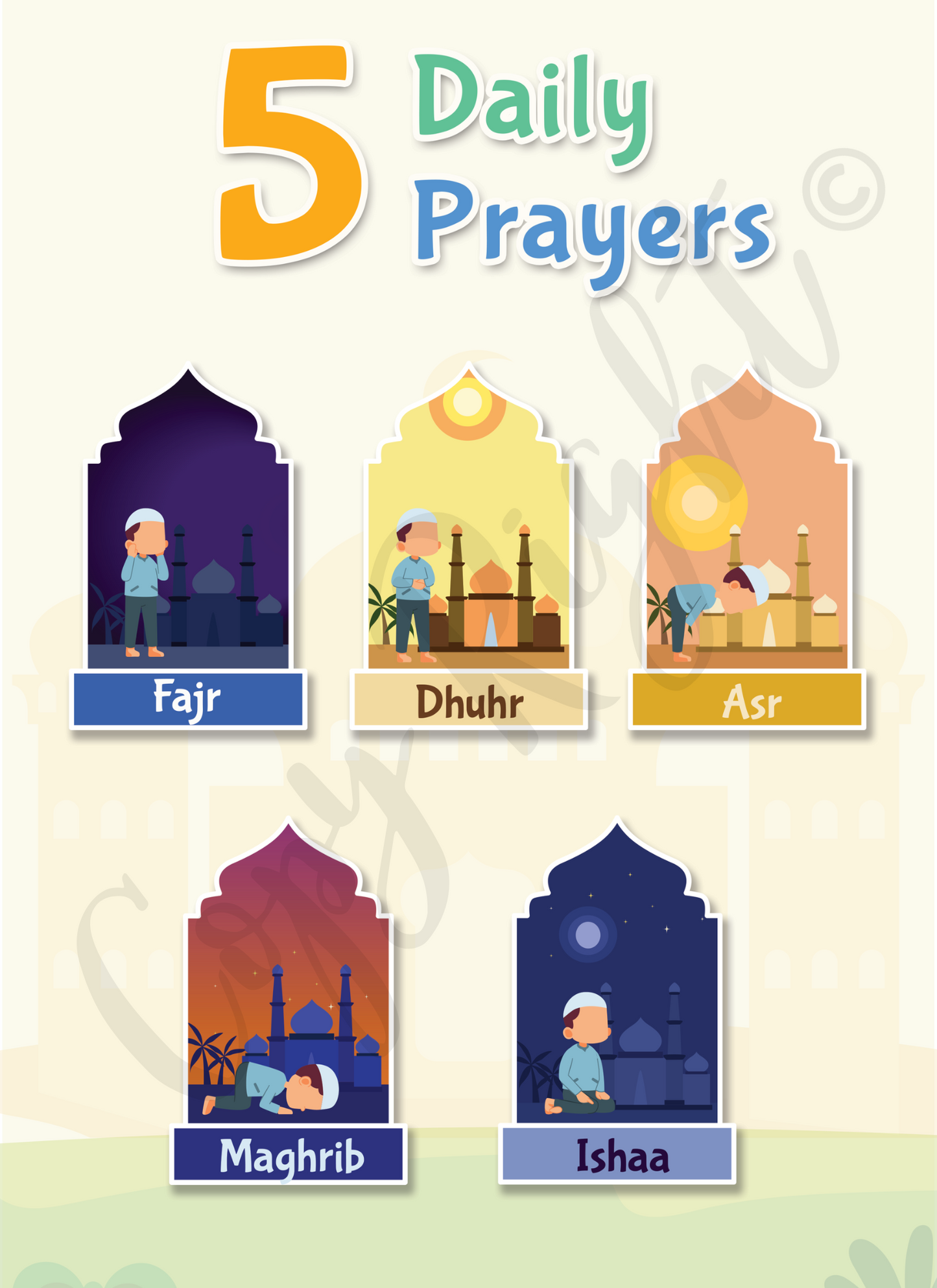 5 Daily Prayers - Poster Print - 16 x 20"