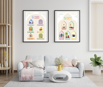 5 Pillar of Islam & 6 Pillars of Imaan - 2 Posters Prints - 16 x 20" Each